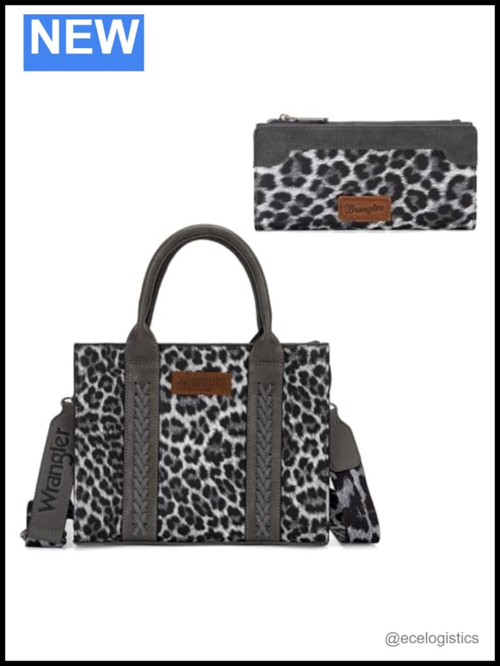 Montana West Leopard Print Tote and RFID Wallet Set Whipstitch Purse
